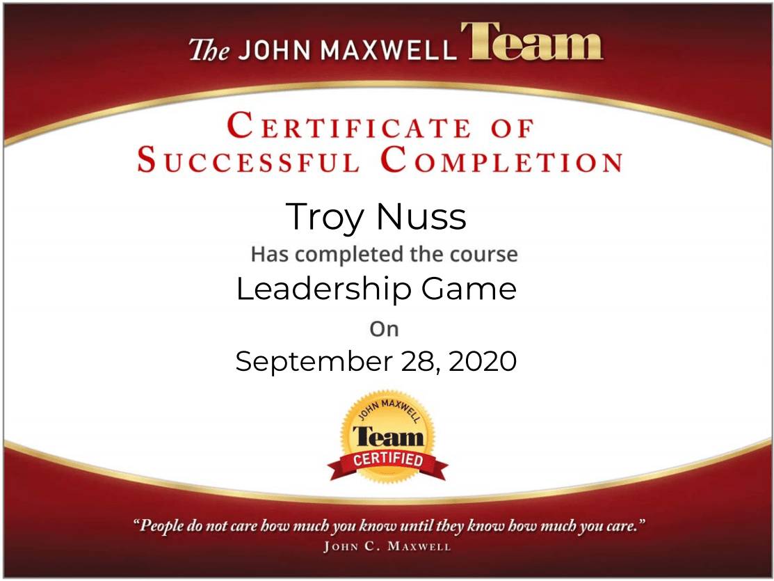 Leadership Game Certificate