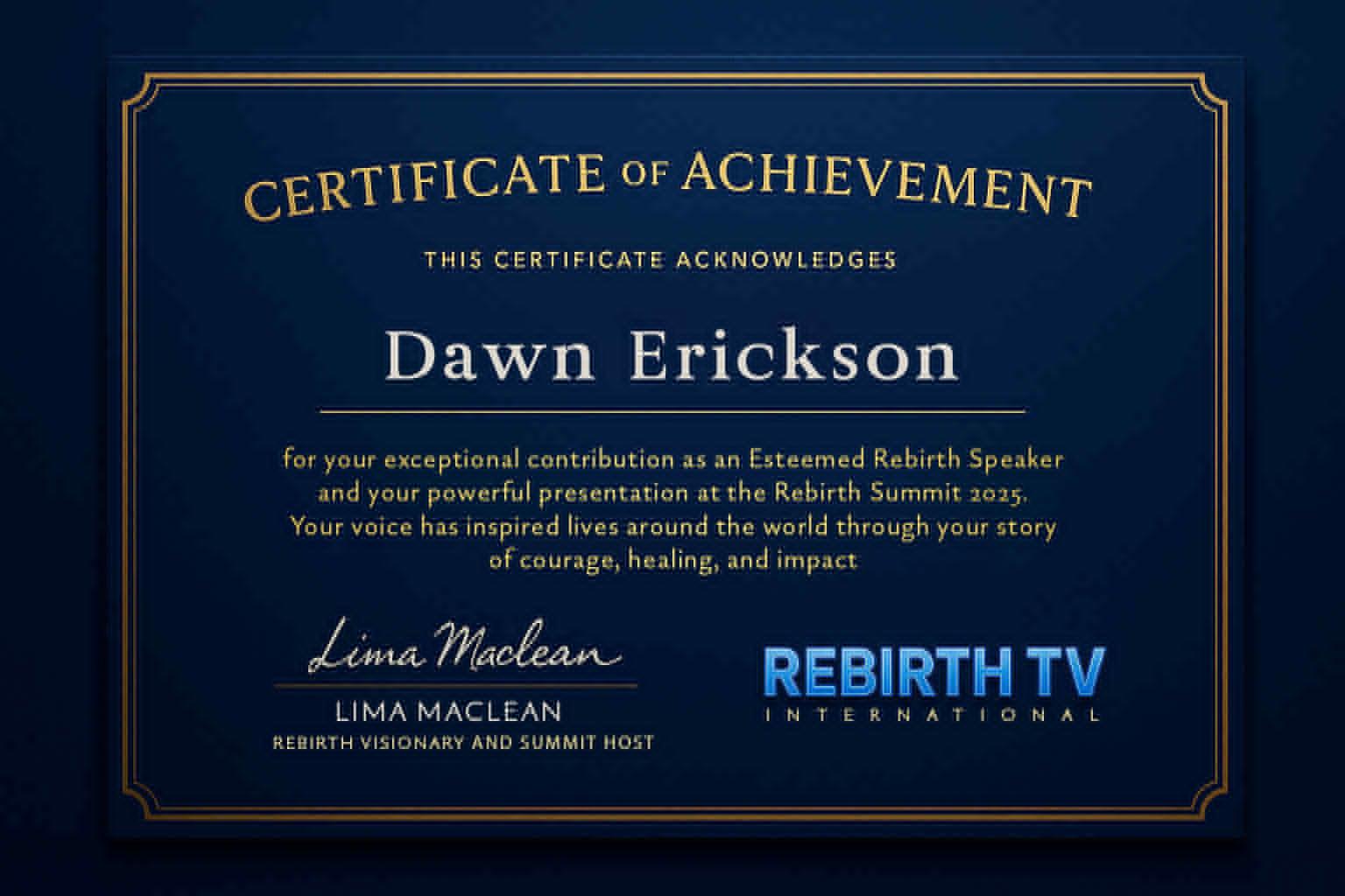 Rebirth TV Certificate